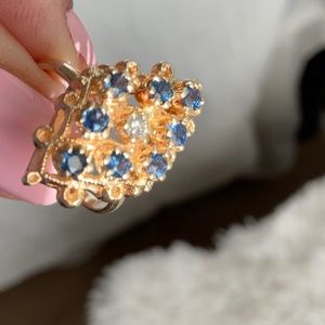 14kt yellow gold sapphire and diamond cocktail ring.